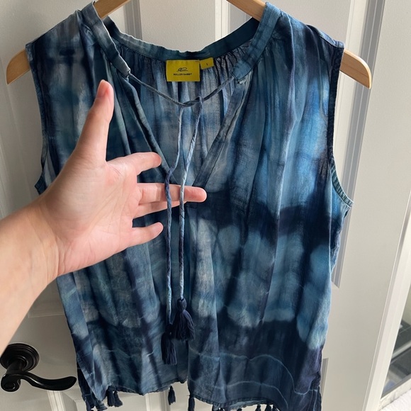 ROBERTA ROLLER RABBIT Indigo Idryss Malini Top Tie-Dye Sleeveless Top Tassels Sm - Picture 5 of 9
